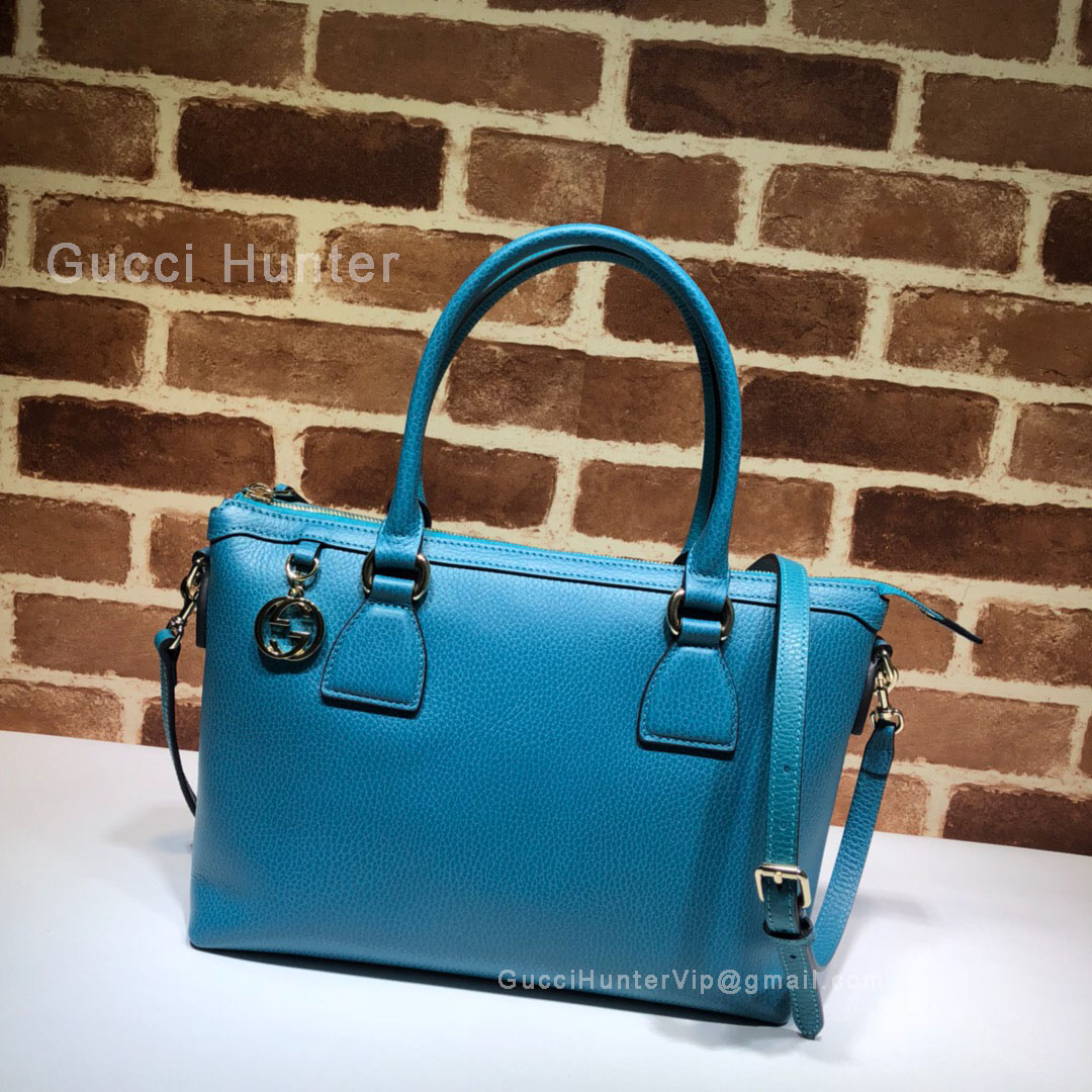Gucci GG Charm Teal  Leather Medium Tote Bag Blue 449659